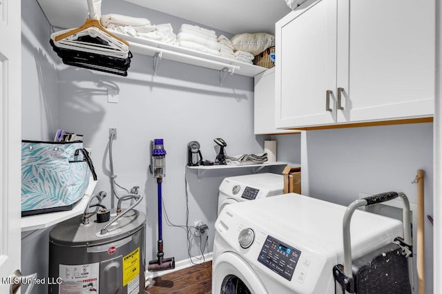 2252 Beach Dr Unit 206, Gulfport, MS 39507 - laundry area with cabinet space, water heater, and dark wood-style flooring