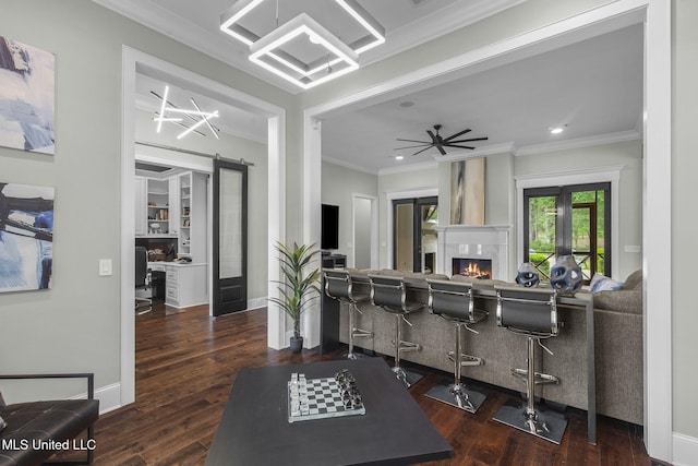 302 Covington Cv, Madison, MS 39110 - kitchen featuring ornamental molding, wood finished floors, a large fireplace, and recessed lighting