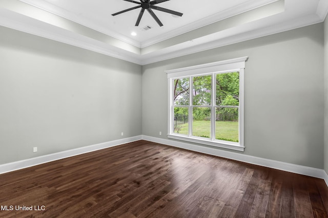 302 Covington Cv, Madison, MS 39110 - unfurnished room featuring ornamental molding, a ceiling fan, dark wood-type flooring, a raised ceiling, and recessed lighting