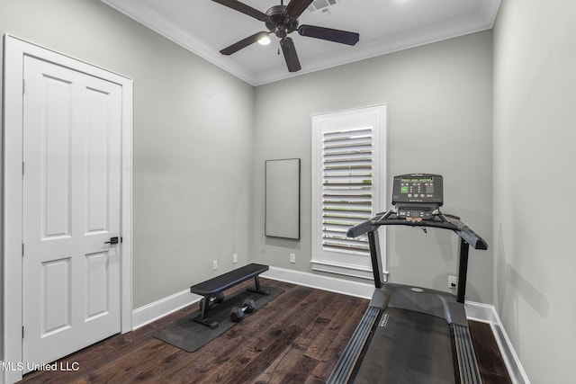 302 Covington Cv, Madison, MS 39110 - workout area with wood finished floors, crown molding, and ceiling fan