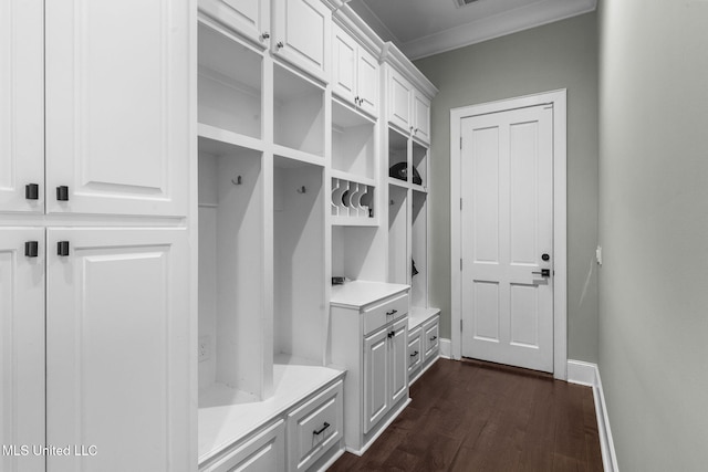 302 Covington Cv, Madison, MS 39110 - mudroom with dark wood finished floors and crown molding