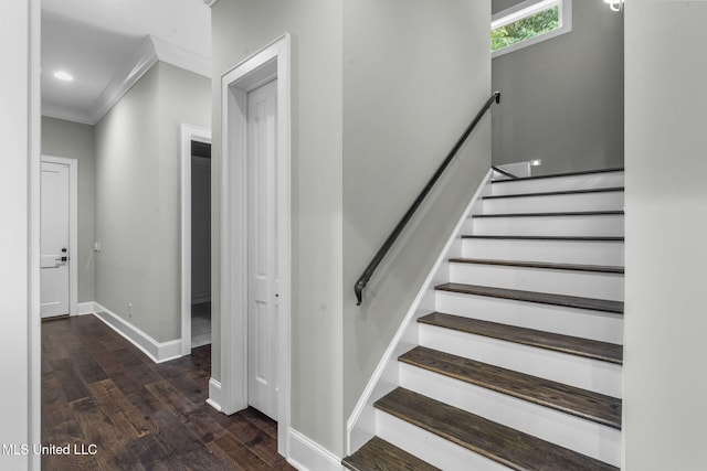 302 Covington Cv, Madison, MS 39110 - stairs with crown molding and wood finished floors