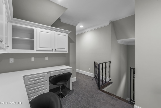 302 Covington Cv, Madison, MS 39110 - office area featuring built in study area, dark colored carpet, and recessed lighting