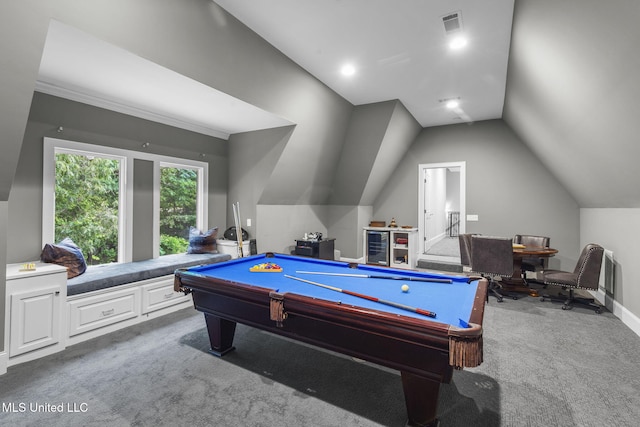 302 Covington Cv, Madison, MS 39110 - playroom featuring carpet, billiards, and vaulted ceiling