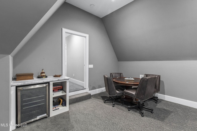 302 Covington Cv, Madison, MS 39110 - carpeted office space with beverage cooler, vaulted ceiling, and a bar
