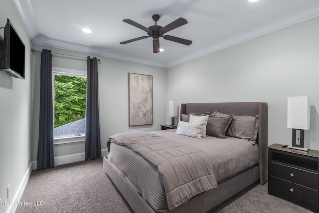 302 Covington Cv, Madison, MS 39110 - carpeted bedroom featuring recessed lighting, ornamental molding, and ceiling fan