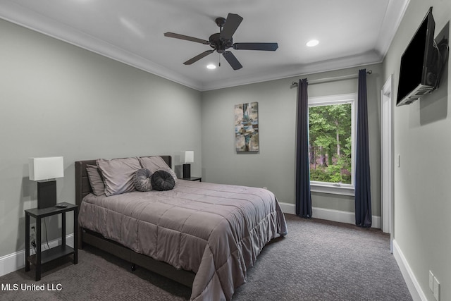 302 Covington Cv, Madison, MS 39110 - carpeted bedroom featuring ornamental molding, recessed lighting, and ceiling fan