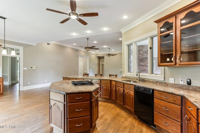 421 Starling Dr, Slidell, LA 70461 - kitchen with black dishwasher, crown molding, ceiling fan, and a sink