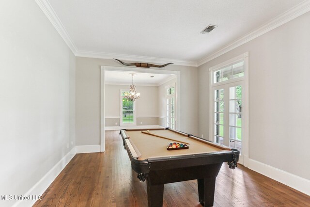 421 Starling Dr, Slidell, LA 70461 - playroom featuring baseboards, pool table, visible vents, and wood finished floors