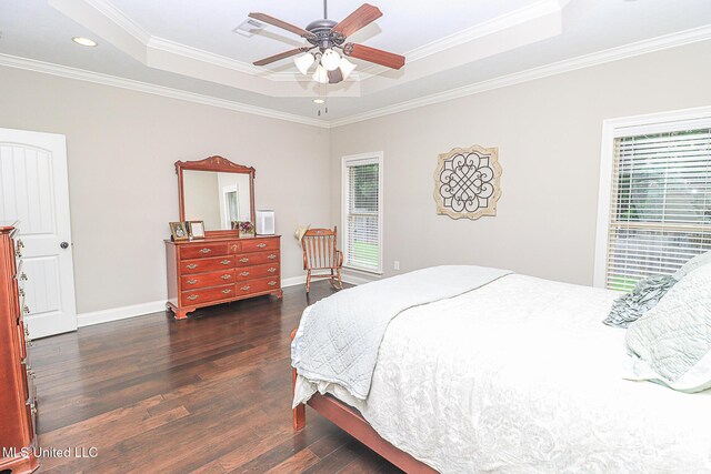 109 Elizabeth Dr, Brandon, MS 39042 - bedroom with wood-type flooring, a tray ceiling, ornamental molding, recessed lighting, and baseboards