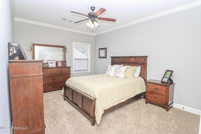 109 Elizabeth Dr, Brandon, MS 39042 - bedroom with light colored carpet, crown molding, a ceiling fan, and baseboards