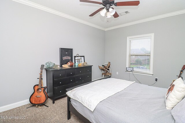 109 Elizabeth Dr, Brandon, MS 39042 - carpeted bedroom featuring ornamental molding, a ceiling fan, and baseboards