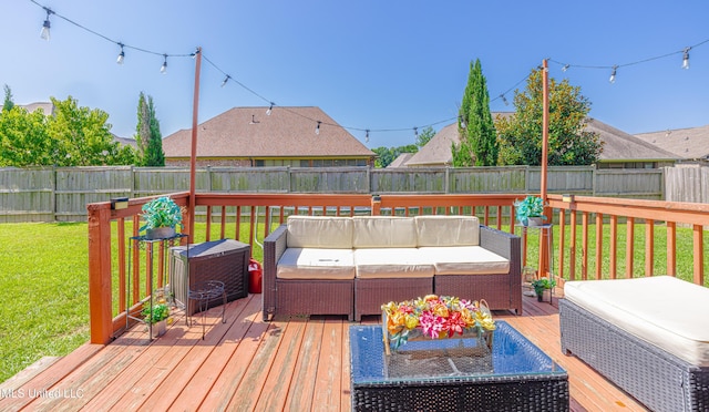 127 Palin Dr, Madison, MS 39110 - wooden deck with outdoor lounge area and a fenced backyard