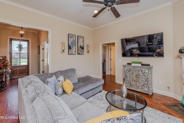 127 Palin Dr, Madison, MS 39110 - living room featuring wood finished floors, a ceiling fan, and ornamental molding