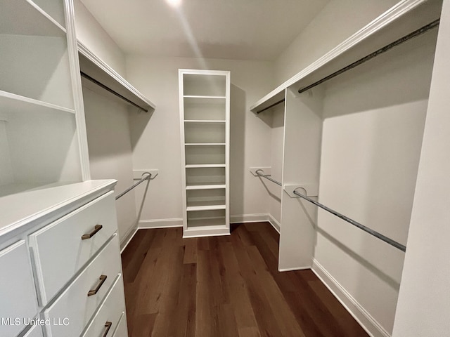 walk in closet featuring dark wood-type flooring