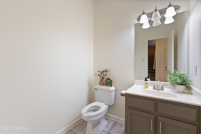 bathroom featuring vanity, toilet, and tile patterned floors