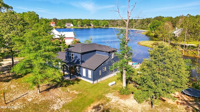 aerial view with a water view