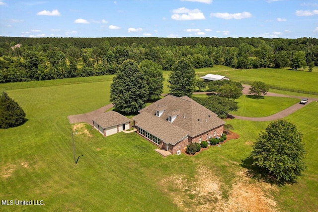 birds eye view of property with a rural view