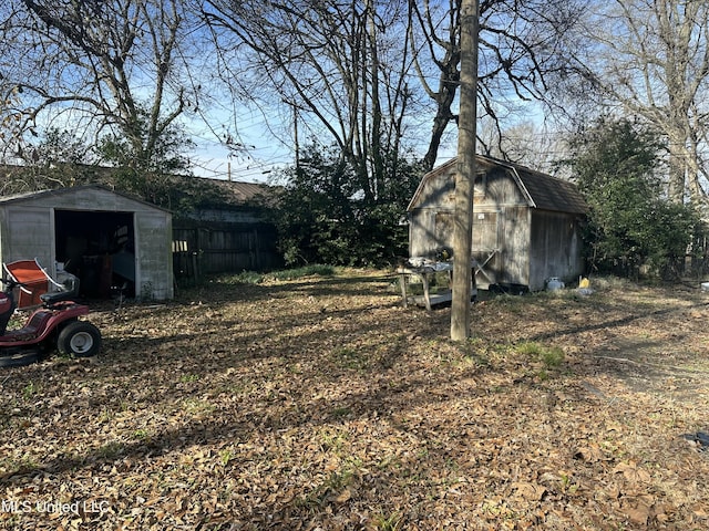 view of yard with a storage unit