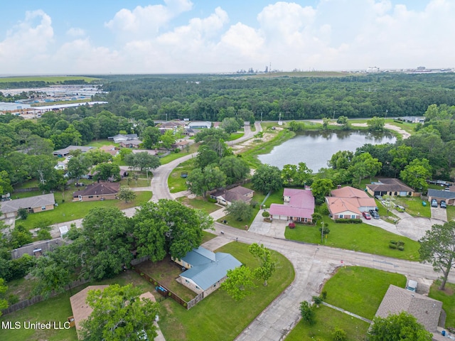 birds eye view of property with a water view and a residential view