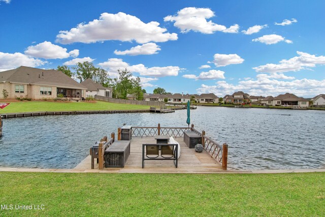 119 Shore View Dr, Madison, MS 39110 - dock with a water view, a residential view, a yard, and cooling unit
