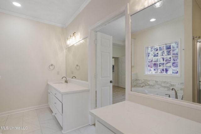 119 Middle Field Dr, Canton, MS 39046 - full bathroom featuring crown molding, vanity, recessed lighting, a bath, and baseboards