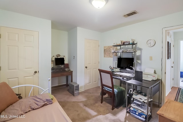 view of carpeted home office