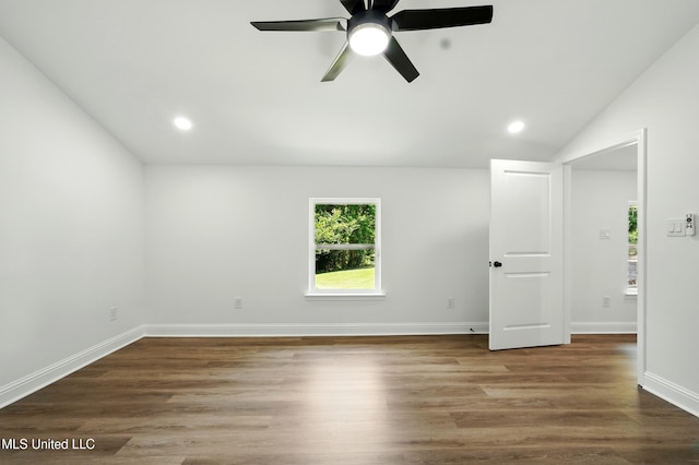 280 Bobby Ln, Picayune, MS 39466 - unfurnished room with lofted ceiling, a ceiling fan, recessed lighting, wood finished floors, and baseboards