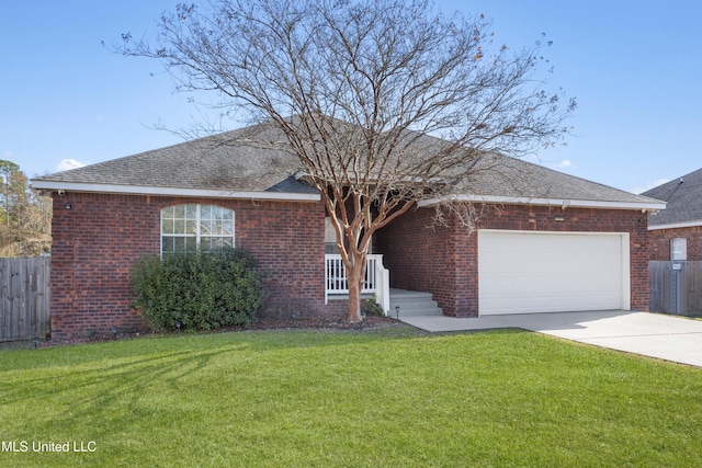 ranch-style house featuring a garage and a front yard