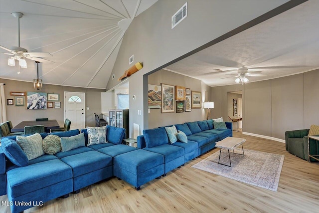 363 Lake Harbor Rd, Brandon, MS 39047 - living room with ceiling fan, wood finished floors, and high vaulted ceiling