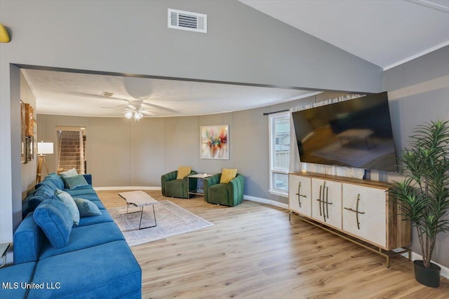 363 Lake Harbor Rd, Brandon, MS 39047 - living room with wood finished floors, ceiling fan, baseboards, and lofted ceiling
