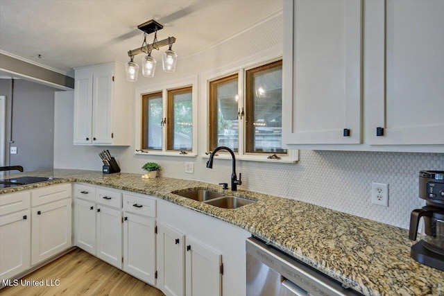 363 Lake Harbor Rd, Brandon, MS 39047 - kitchen featuring a sink, white cabinetry, light wood-style floors, and light stone counters