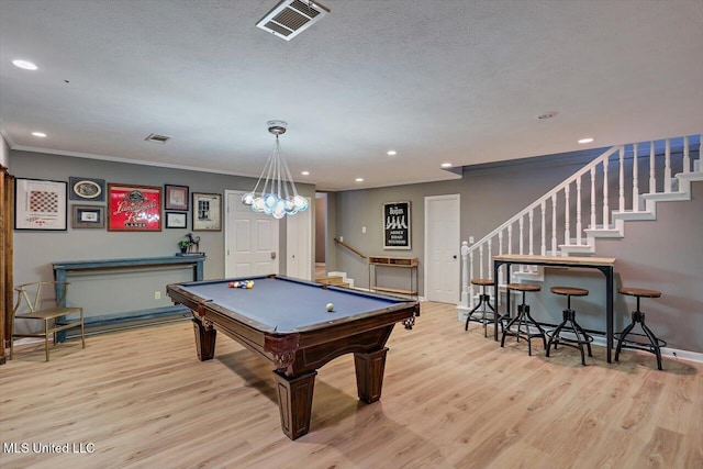 363 Lake Harbor Rd, Brandon, MS 39047 - playroom with light wood-type flooring, pool table, crown molding, recessed lighting, and baseboards