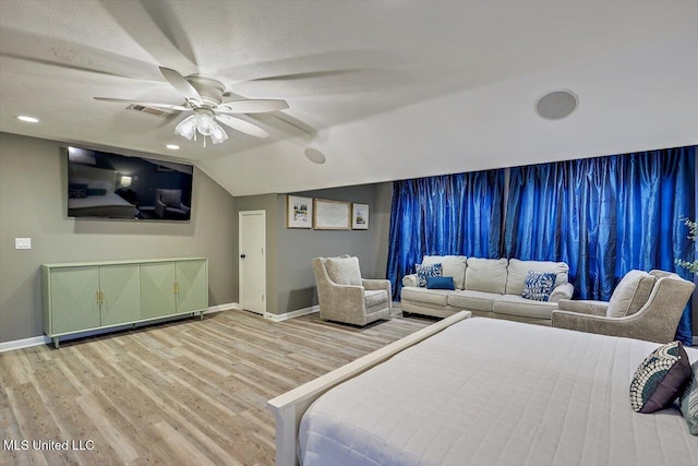 363 Lake Harbor Rd, Brandon, MS 39047 - bedroom featuring baseboards, wood finished floors, lofted ceiling, a ceiling fan, and recessed lighting