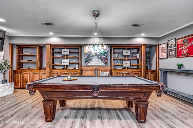 363 Lake Harbor Rd, Brandon, MS 39047 - playroom featuring light wood-style flooring, billiards, recessed lighting, and ornamental molding