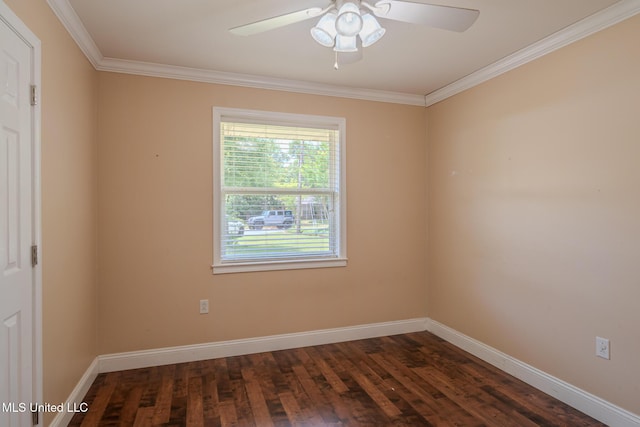 2623 Demaret Dr, Gulfport, MS 39507 - unfurnished room featuring crown molding, dark wood-type flooring, a ceiling fan, and baseboards