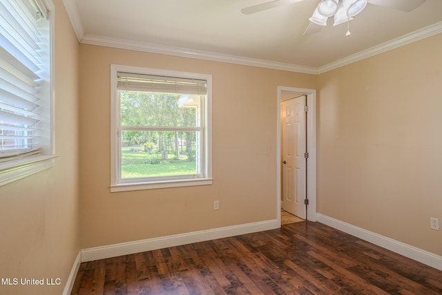 2623 Demaret Dr, Gulfport, MS 39507 - empty room featuring dark wood-type flooring, crown molding, ceiling fan, and baseboards
