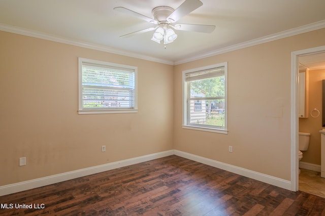 2623 Demaret Dr, Gulfport, MS 39507 - spare room with dark wood-type flooring, crown molding, baseboards, and ceiling fan