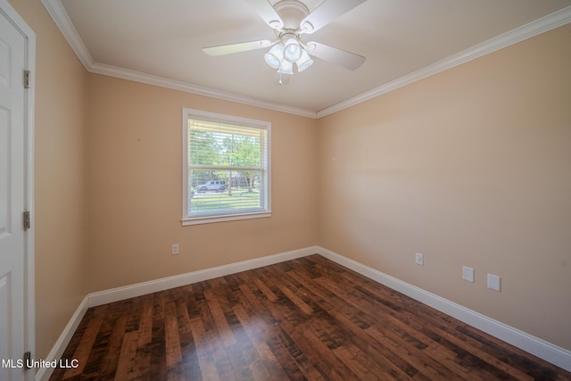 2623 Demaret Dr, Gulfport, MS 39507 - spare room featuring dark wood-type flooring, ceiling fan, baseboards, and crown molding