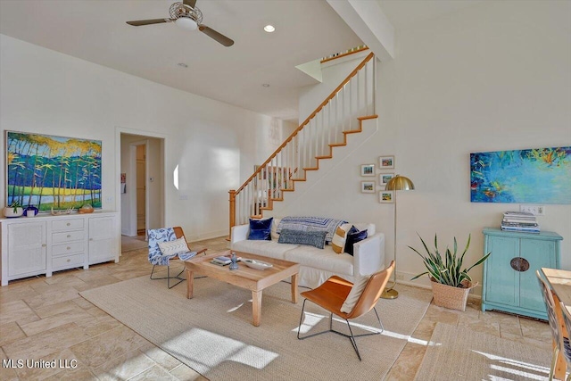 living room with ceiling fan