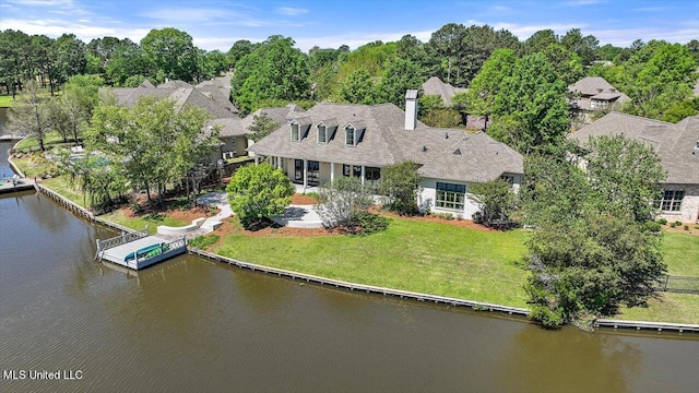 aerial view with a water view