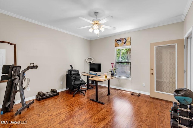 807 Woodglen Dr, Ocean Springs, MS 39564 - office with ceiling fan, crown molding, wood finished floors, and baseboards