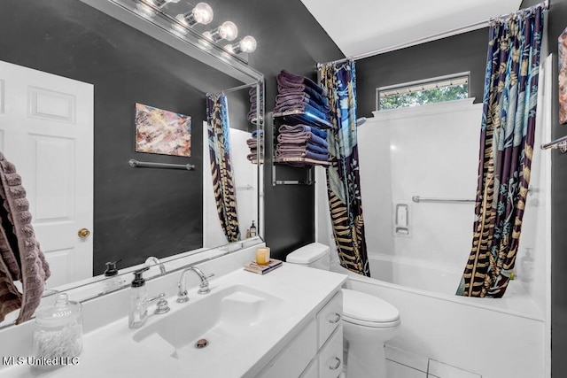 807 Woodglen Dr, Ocean Springs, MS 39564 - bathroom featuring vanity, toilet, shower / bathtub combination with curtain, and tile patterned flooring