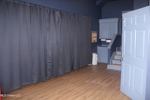 basement featuring light hardwood / wood-style flooring