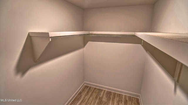 walk in closet with wood finished floors