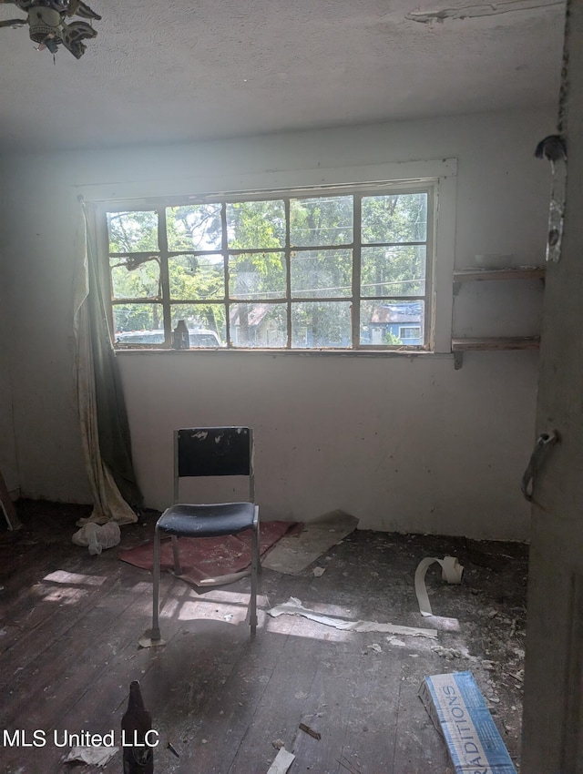 empty room featuring a textured ceiling, hardwood / wood-style flooring, and a healthy amount of sunlight