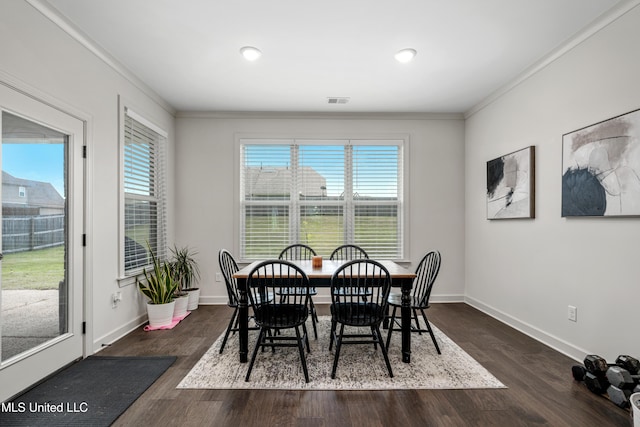 4432 John Wood Ln, Olive Branch, MS 38654 - dining room featuring crown molding, dark wood-type flooring, and recessed lighting
