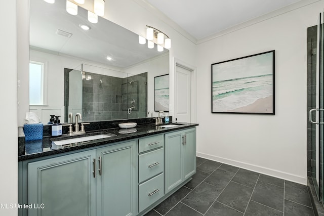 4432 John Wood Ln, Olive Branch, MS 38654 - full bath featuring crown molding, double vanity, and a shower stall