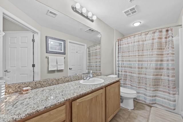full bath with toilet, visible vents, and tile patterned flooring