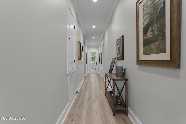 435 Bills Ave, Ocean Springs, MS 39564 - corridor with ornamental molding, light wood-style flooring, recessed lighting, and baseboards